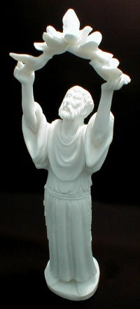 Saint Francis and Feathered Friends Statue, 11", White Resin, 5152