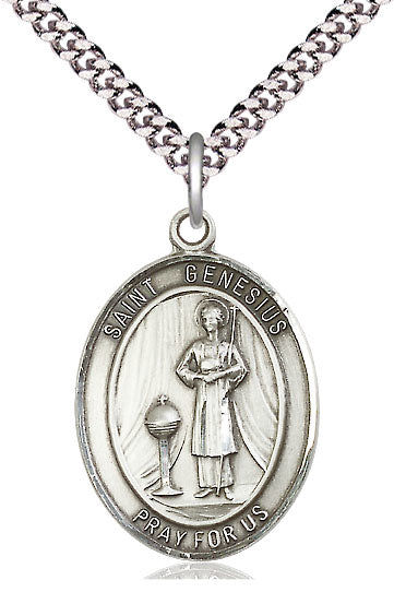 St. Genesius of Rome Medal in Fine Pewter, 1" tall, Your Choice of Chain, # 5224