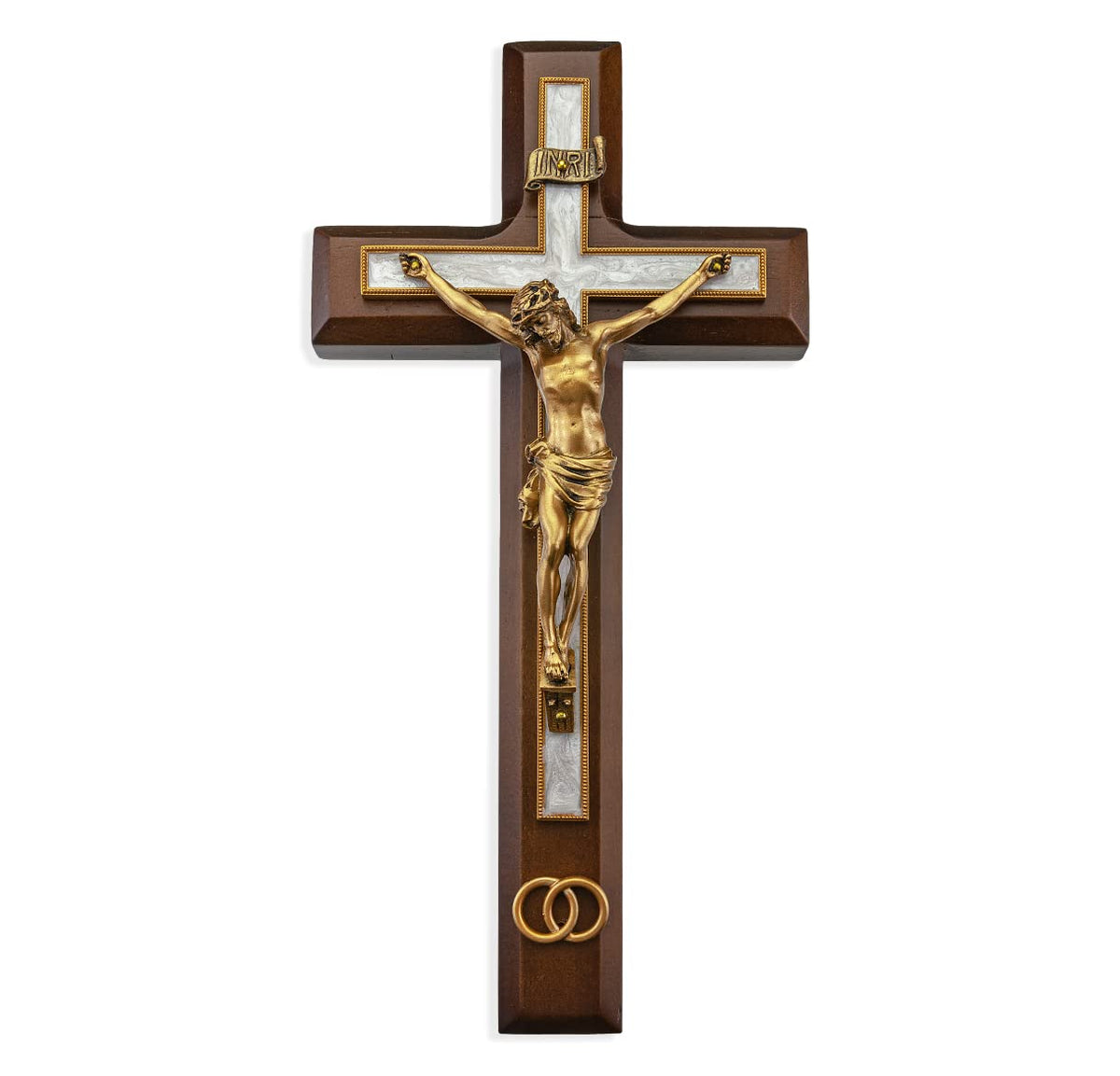 10" Walnut Cross Gold Finish Wedding Crucifix # 1961