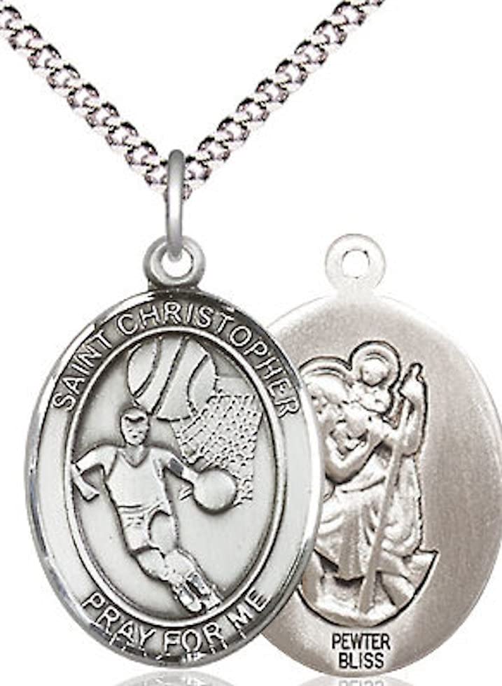 Basketball / St. Christopher Medal in Fine Pewter, 3/4", Your Choice of Chain # 17488