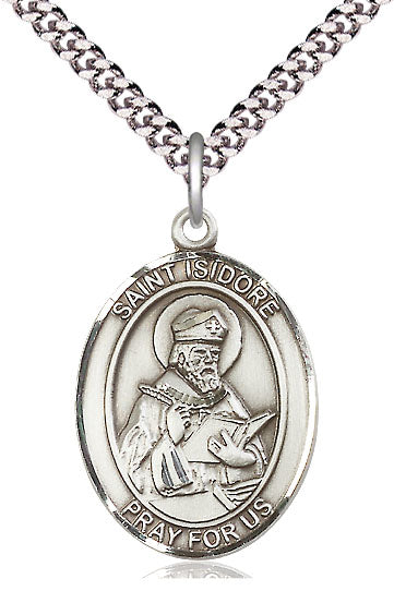 St. Isidore of Seville Medal in Fine Pewter, 1" tall, Your Choice of Chain, # 5280