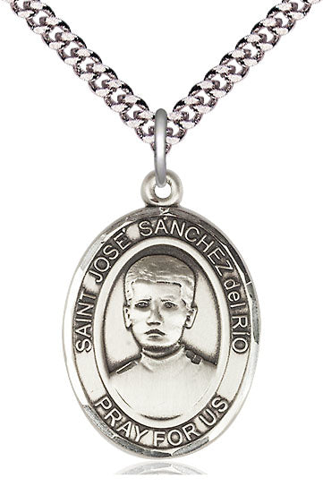 1"x3/4" Sterling Silver Saint Jose Luis Sanchez del Rio Medal, Your Choice of Chain, # 54024