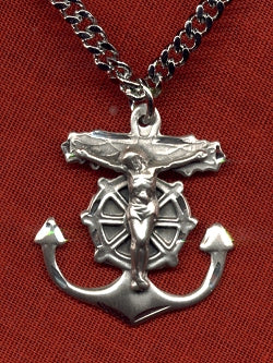 1" Anchor Crucifix in Sterling Silver, Your Choice of Chain, # 15162