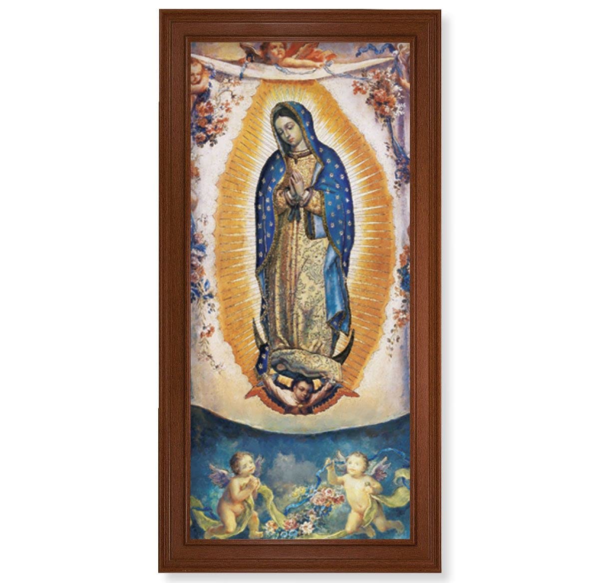 OL Guadalupe with Angels Picture, 17-1/4"x33-1/4 Natural Walnut Finish Fluted Frame, Textured Italian Print # 22153