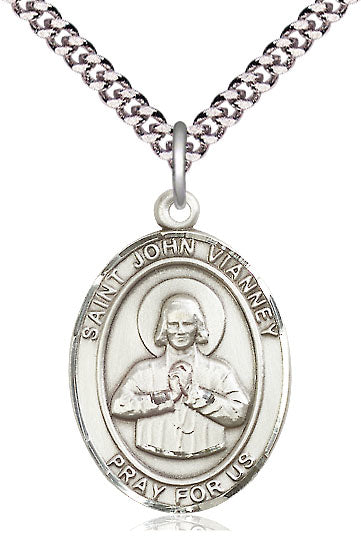St. John Vianney Medal in Fine Pewter, 1" tall, Your Choice of Chain, # 5358