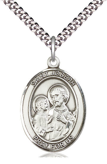 St. Joseph with Child Jesus Medal in Fine Pewter, 1" tall, Your Choice of Chain, # 5364