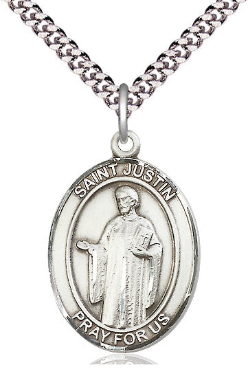 St. Justin Medal in Fine Pewter, 1" tall, Your Choice of Chain, # 5391