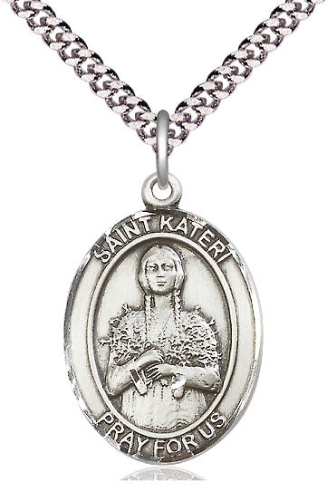 St. Kateri Tekakwitha Medal in Fine Pewter, 1" tall, Your Choice of Chain, # 5396