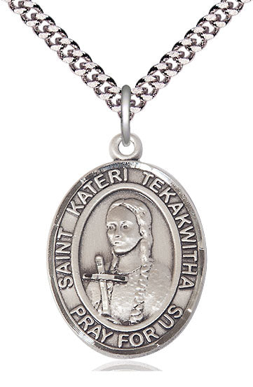 St. Kateri Tekakwitha Medal in Fine Pewter, 1" tall, Your Choice of Chain, # 5397