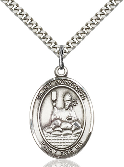 1"x3/4" Sterling Silver St. Honorius of Amiens Medal, Your Choice of Chain, # 53997