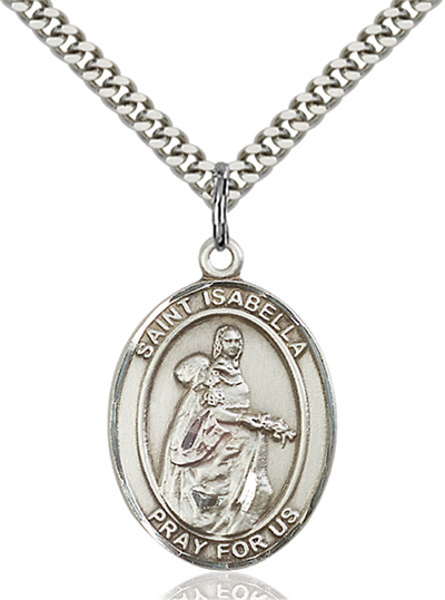 1"x3/4" Sterling Silver St. Isabella of Portugal Medal, Your Choice of Chain, # 54010