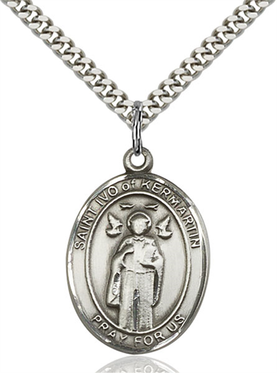 1"x3/4" Sterling Silver St. Ivo of Kermartin Medal, Your Choice of Chain, # 54020
