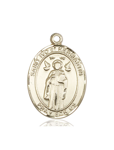 St. Ivo of Kermartin Medal, Solid 14kt Gold, 1"x3/4", Free Chain, # 54022