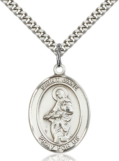 1"x3/4" Sterling Silver St. Jane of Valois Medal, Your Choice of Chain, # 54042