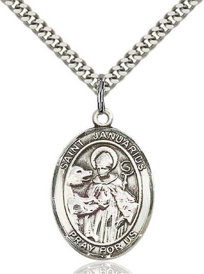 1"x3/4" Sterling Silver St. Januarius Medal, Your Choice of Chain, # 54046