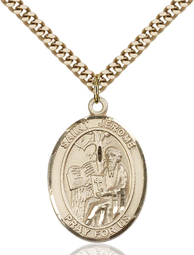 St. Jerome Medal, Solid 18kt Gold, 1"x3/4", Free Chain, # 54063