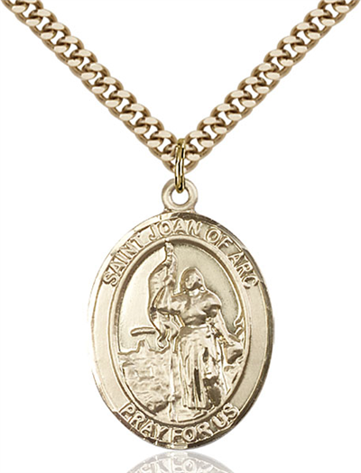 St. Joan of Arc Medal, Solid 14kt Gold, 1"x3/4", Free Chain, # 54069