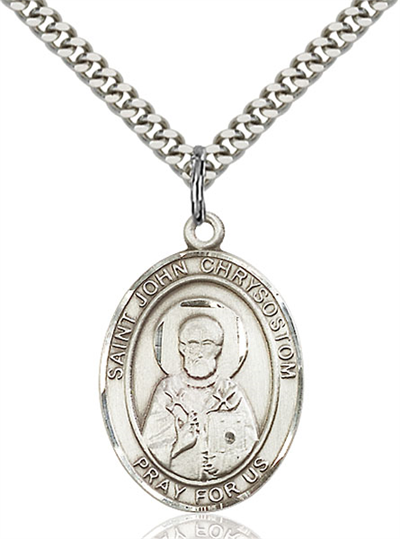 1"x3/4" Sterling Silver St. John Chrysostom Medal, Your Choice of Chain, # 54082