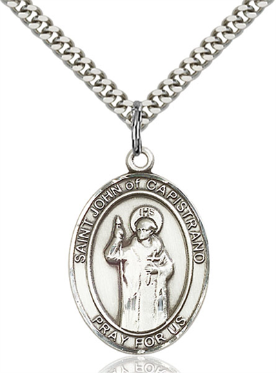 1"x3/4" Sterling Silver St. John of Capistrano Medal, Your Choice of Chain, # 54093