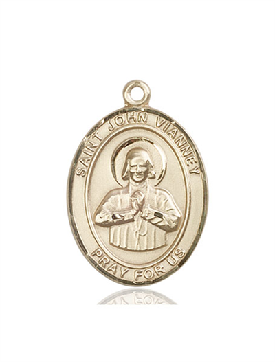 St. John Vianney Medal, Solid 18kt Gold, 1"x3/4", Free Chain, # 54111