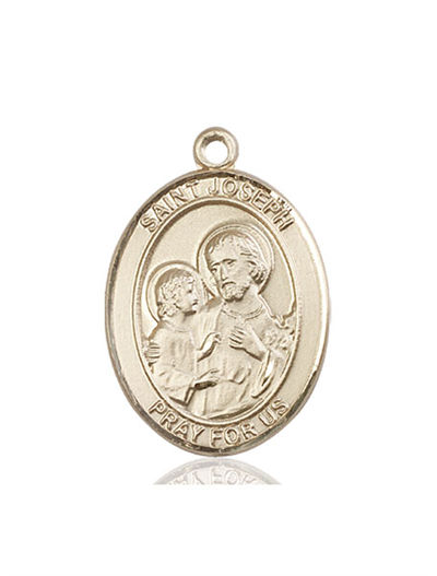 St. Joseph Medal, Solid 18kt Gold, 1"x3/4", Free Chain, # 54117