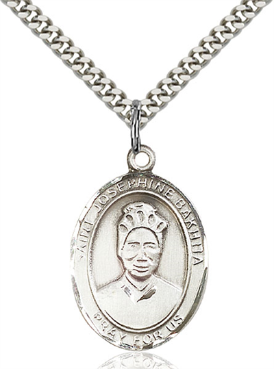 1"x3/4" Sterling Silver St. Josephine Bakhita Medal, Your Choice of Chain, # 54134