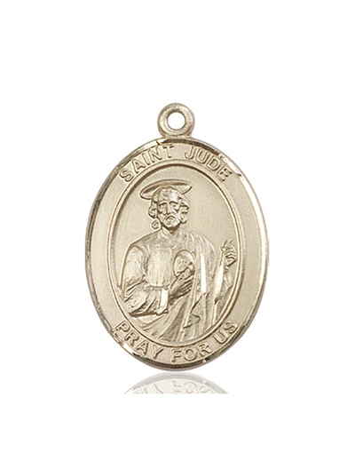 St. Jude Thaddeus Medal, Solid 14kt Gold, 1"x3/4", Free Chain, # 54145