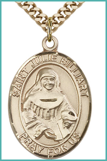 St. Julie Billiart Medal, Solid 18kt Gold, 1"x3/4", Free Chain, # 54157