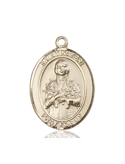 St. Kateri Tekakwitha Medal, 14kt Gold Filled, 1"x3/4", Your Choice of Chain, # 54161