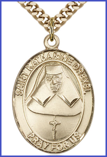 St. Katharine Drexel Medal, Solid 14kt Gold, 1"x3/4", Free Chain, # 54170