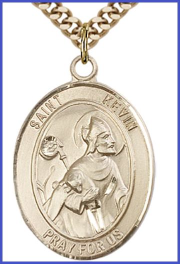 St. Kevin Medal, 14kt Gold Filled, 1"x3/4", Your Choice of Chain, # 54175