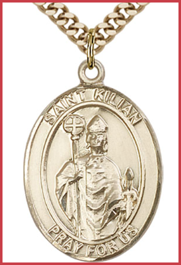 St. Kilian Medal, Solid 14kt Gold, 1"x3/4", Free Chain, # 54183