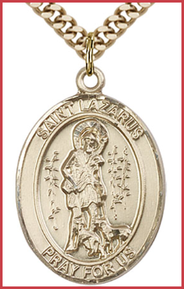 St. Lazarus Medal, Solid 14kt Gold, 1"x3/4", Free Chain, # 54189