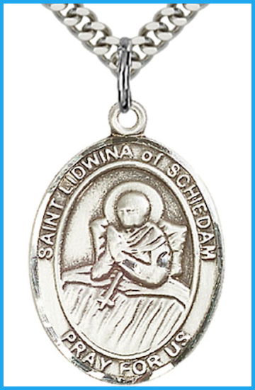1"x3/4" Sterling Silver St. Lidwina of Schiedam Medal, Your Choice of Chain, # 54194