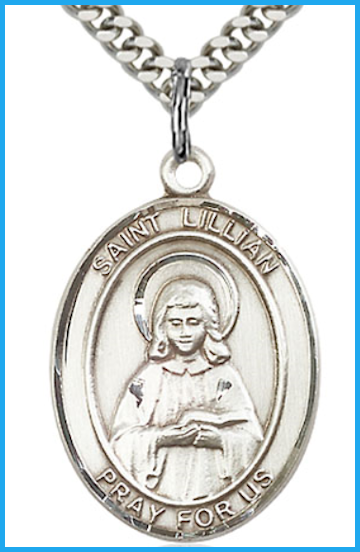 1"x3/4" Sterling Silver St. Lillian Medal, Your Choice of Chain, # 54198