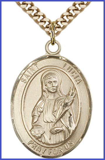 St. Lucia of Syracuse Medal, 14kt Gold Filled, 1"x3/4", Your Choice of Chain, # 54213