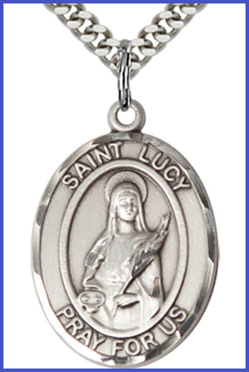 1"x3/4" Sterling Silver St. Lucy Medal, Your Choice of Chain, # 54216