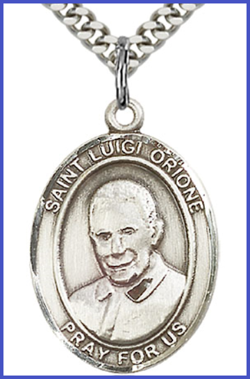 1"x3/4" Sterling Silver St. Luigi Orione Medal, Your Choice of Chain, # 54220