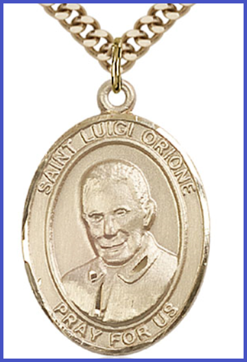St. Luigi Orione Medal, Solid 14kt Gold, 1"x3/4", Free Chain, # 54222