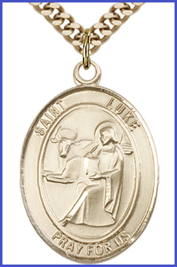 St. Luke the Apostle Medal, 14kt Gold Filled, 1"x3/4", Your Choice of Chain, # 54224