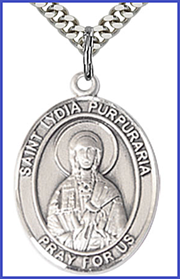1"x3/4" Sterling Silver St. Lydia Purpuraria Medal, Your Choice of Chain, # 54227