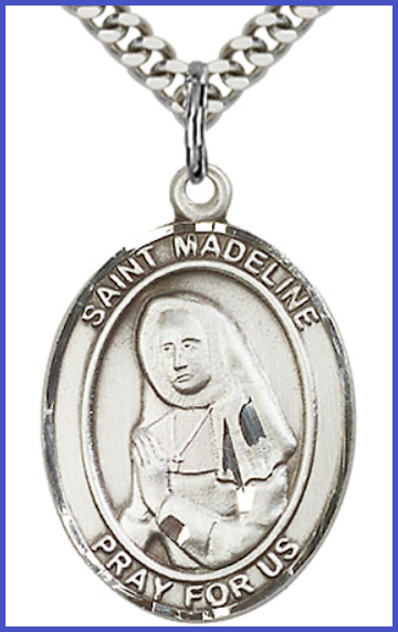 1"x3/4" Sterling Silver St. Madeline Sophie Barat Medal, Your Choice of Chain, # 54231