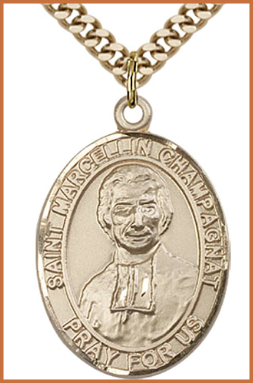 14kt Gold Filled Medal, 1"x3/4", St. Marcellin Champagnat, Your Choice of Chain, # 54253
