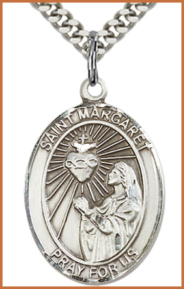 1"x3/4" Sterling Silver St. Margaret Medal, Your Choice of Chain, # 54256
