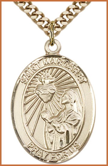 Solid 14kt Gold Medal, 1"x3/4", St. Margaret, Free Chain, # 54258