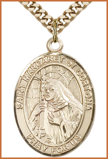 Solid 14kt Gold Medal, 1"x3/4", St. Margaret of Cortona, Free Chain, # 54263