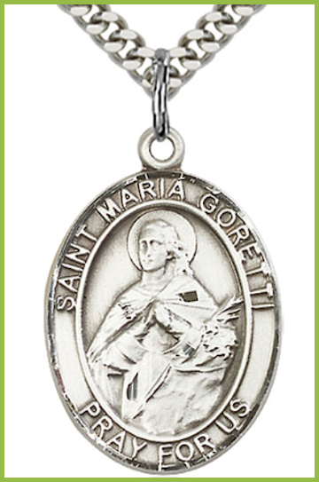 1"x3/4" Sterling Silver St. Maria Goretti Medal, Your Choice of Chain, # 54270