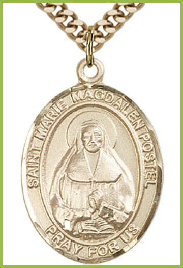 Solid 14kt Gold Medal, 1"x3/4", St. Marie Magdalen Postel, Free Chain, # 54276