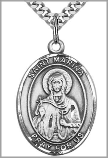 1"x3/4" Sterling Silver St. Marina Medal, Your Choice of Chain, # 54278