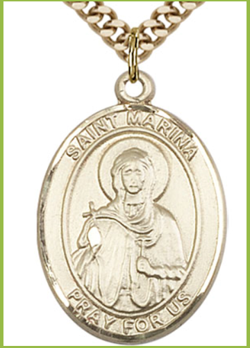 14kt Gold Filled Medal, 1"x3/4", St. Marina, Your Choice of Chain, # 54279